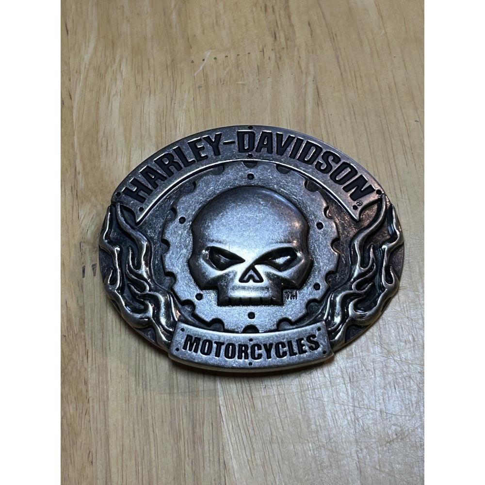 Harley Davidson Motorcycles Skull Head & Flames 2010 HD Oval Bikers Belt Buckle